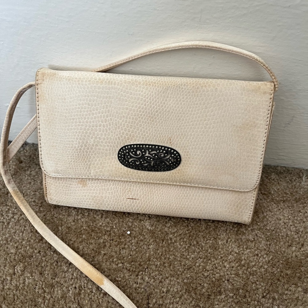 Judith jack lucciolo cream ivory leather beaded embellished cross body purse